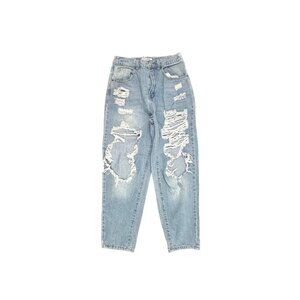 Wax Jean Back Elastic Distressed Straight Women's size L Light Blue Denim jeans